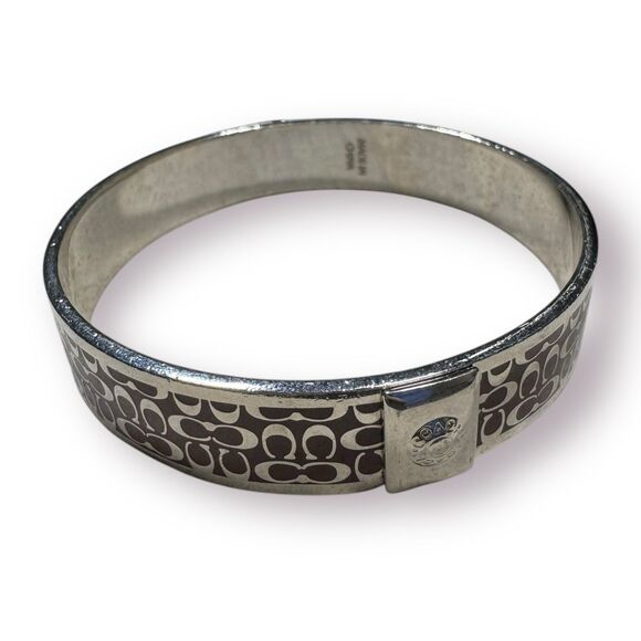 Coach Burgundy & Silver C Signature Silver-Tone Bangle Cuff Bracelet‎ - 7.25" - Picture 5 of 6